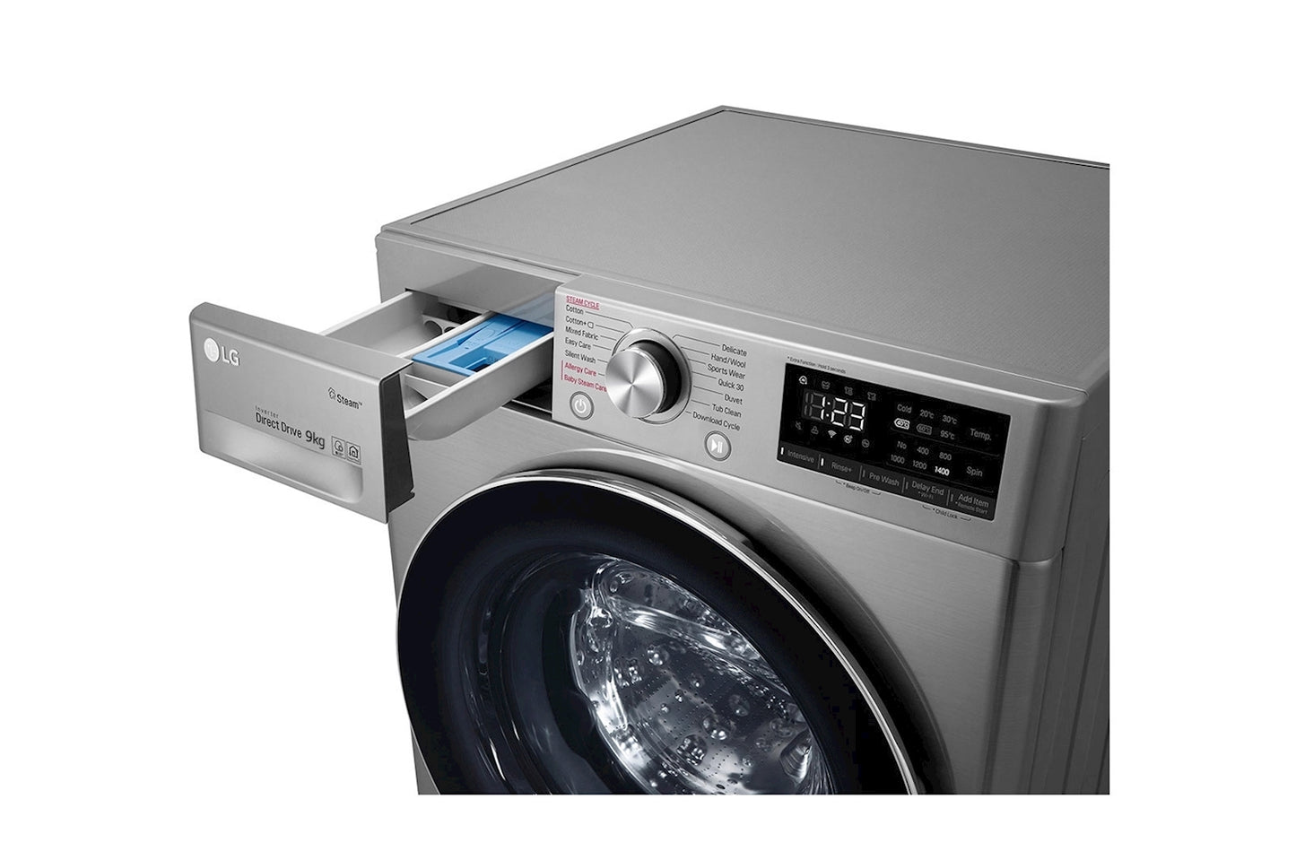 Front Load Washer 9kg, AI Direct Drive Motor, Steam, Silver Color