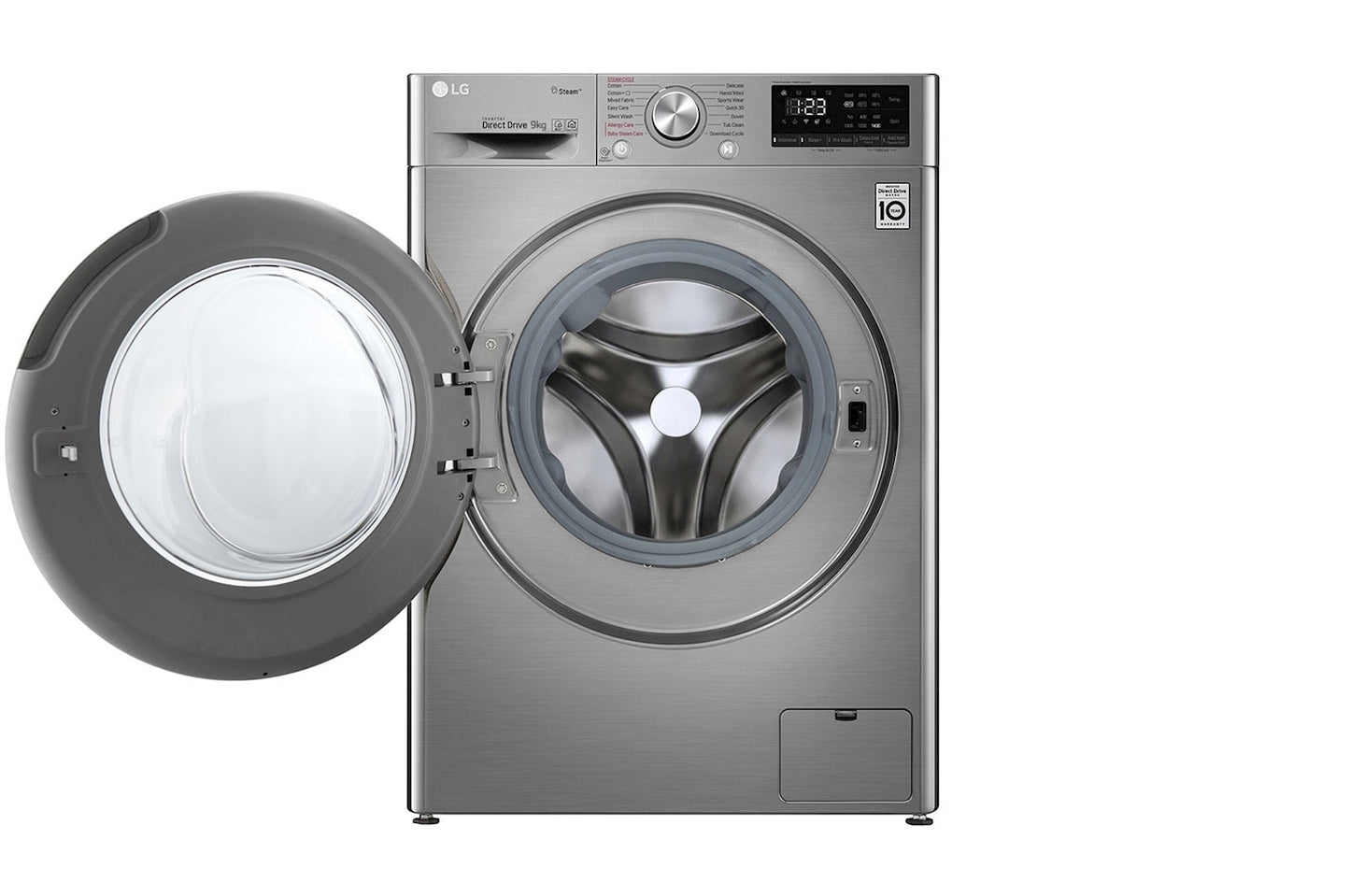Front Load Washer 9kg, AI Direct Drive Motor, Steam, Silver Color